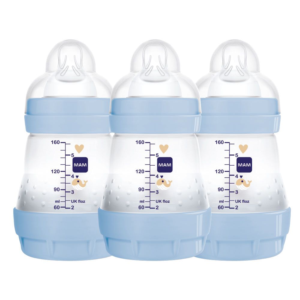 set of 2 Feeding-bottles Mam - Easy Start Anti-Colic - Model Grey + Blue -  From the Birth - Flow 3 - 2 X 320 ml Mam