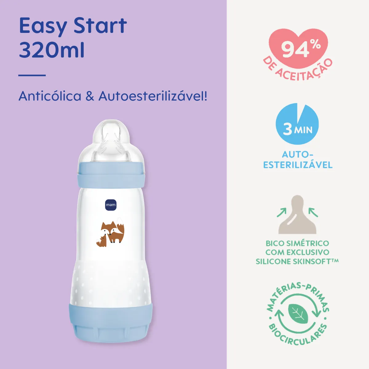 MAMADEIRA MAM EASY START 320ML - EMBALAGEM UNITARIA AZUL