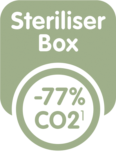 Sterilising in the box using the microwave  is not only convenient but saves up to 77%¹ of energy and CO2.