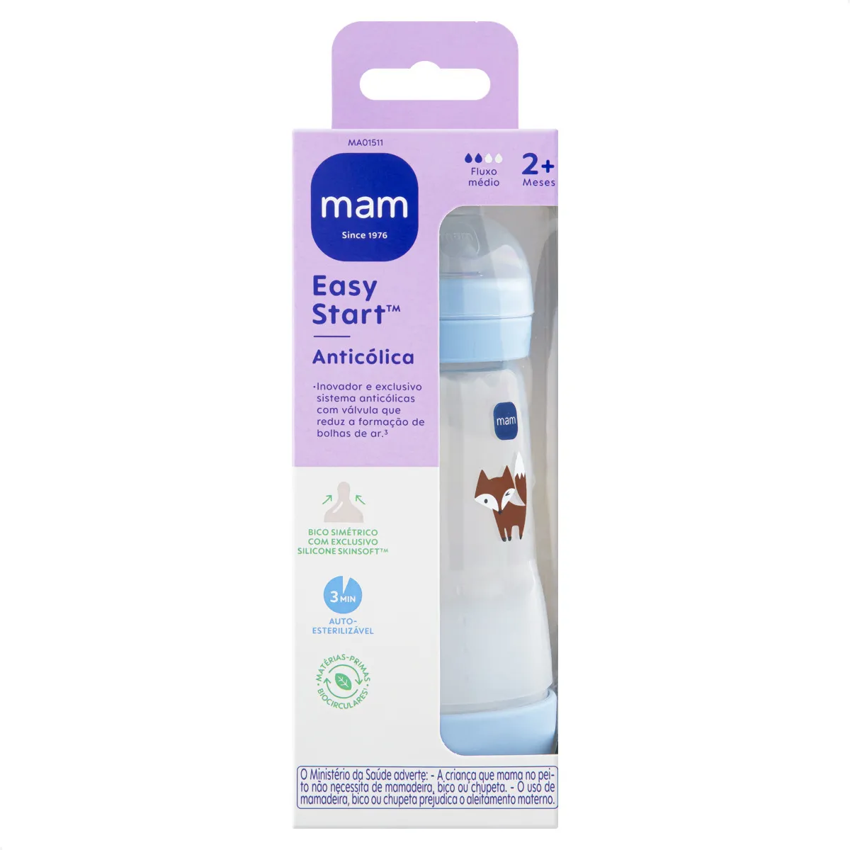 MAMADEIRA MAM EASY START 260ML - EMBALAGEM UNITARIA AZUL
