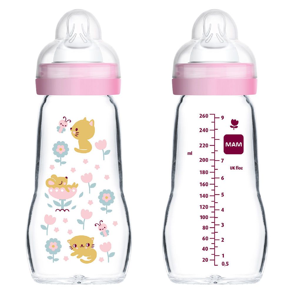 Feel Good 260ml Glass Baby Bottle 2+  months, single pack
