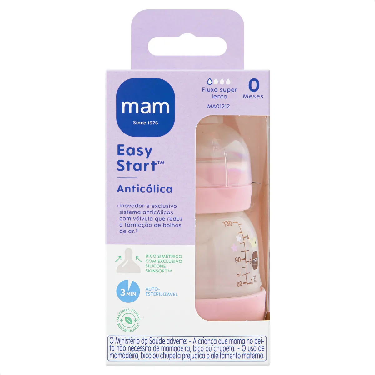 MAMADEIRA MAM EASY START 130ML - EMBALAGEM UNITARIA ROSA