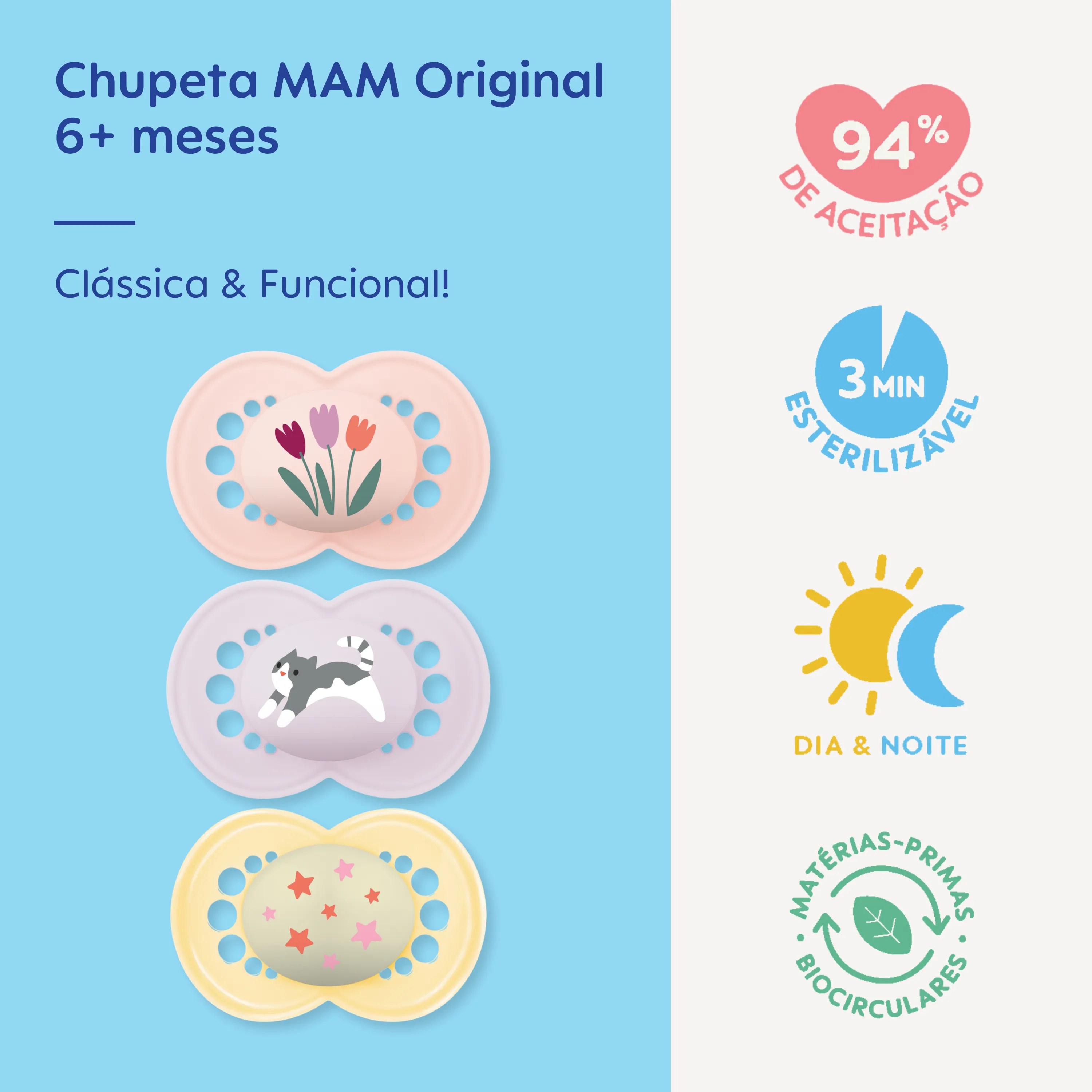 CHUPETA MAM ORIGINAL 6+ MESES - EMBALAGEM BLISTER TRIPLA ROSA
