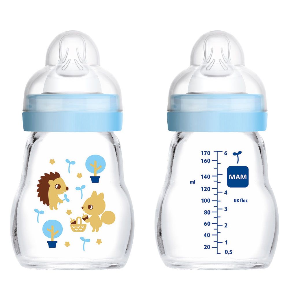 MAM Biberón vidrio Feel Good Elements 170 ml desde 0 meses oso/erizo 2  unidades 