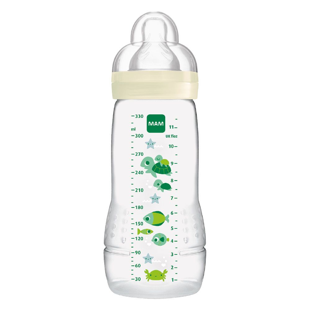 MAM Easy Active Lot de 2 biberons (330 ml) avec tétine MAM Taille 2 en  silicone SkinSoft, bouteille de lait avec forme ergonomique, 4 mois et  plus