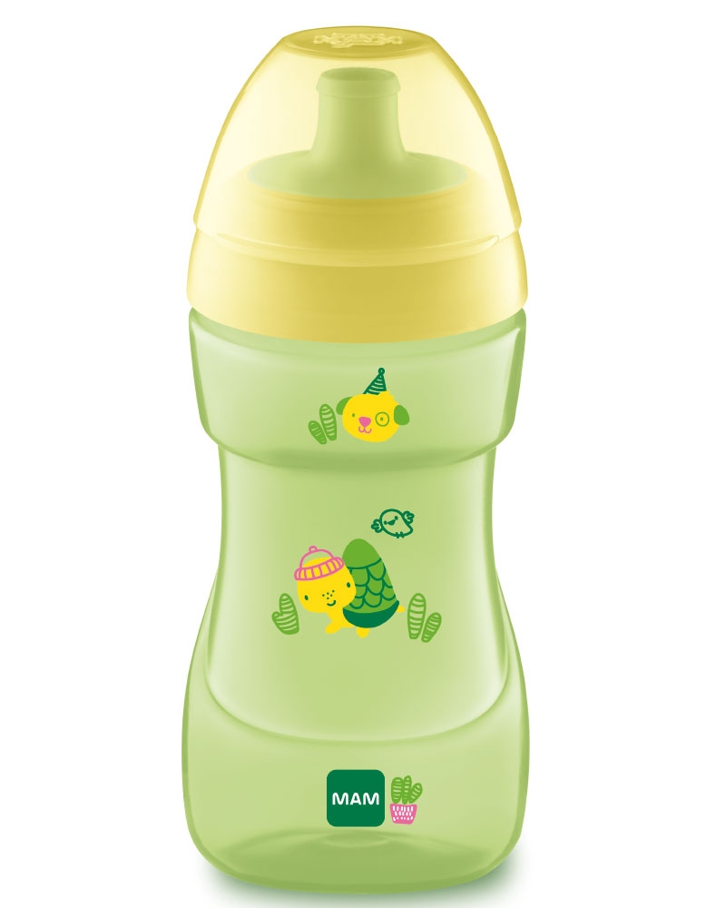 MAM Sports Cup Trinklernbecher mit automatischem Deckel einfach zu greifen grün 12 Monate lang auslaufsicherer Trinkbecher für Babys mit Durchflussregelventil