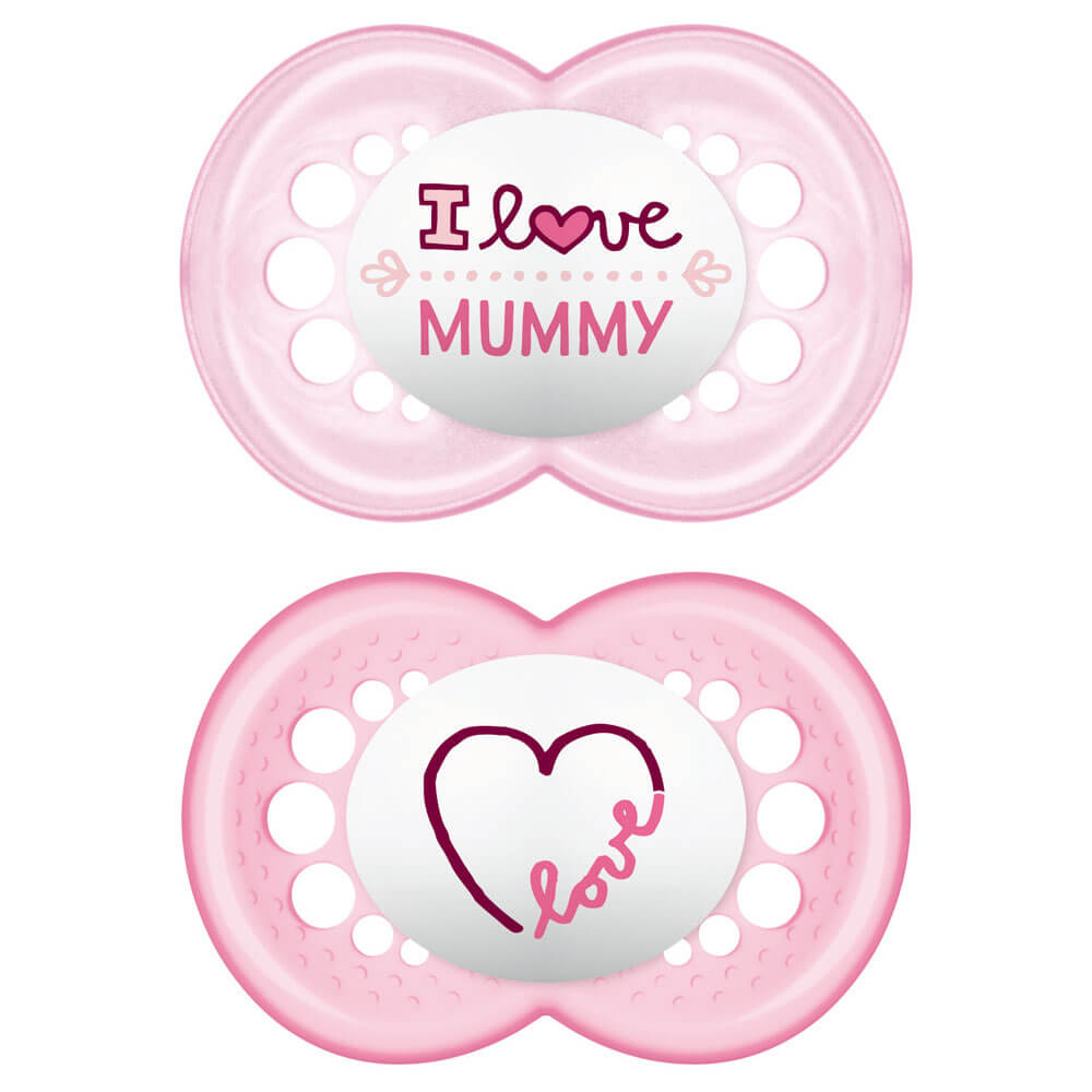 MAM I Love Mummy & Daddy Sucettes Clips de Tétine-Rose-Neuf 